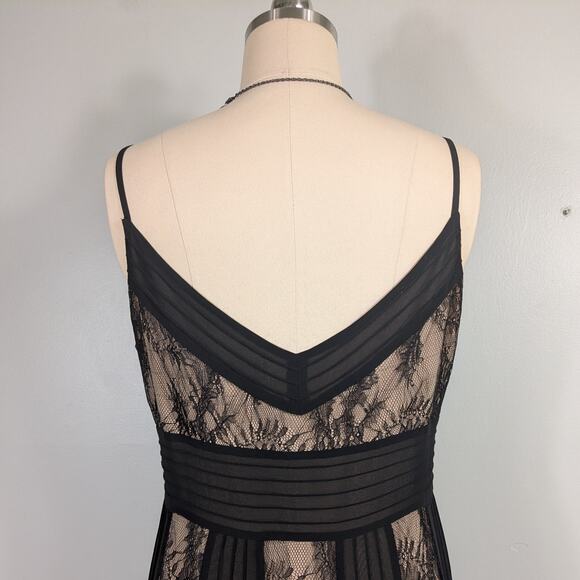 Lace Midi Dress 12 Black Tan Y2K Babydoll Illusion Glam Classic Guest Cocktail - Picture 6 of 11